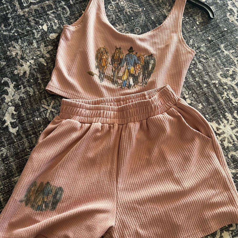 Women's Pink Graphic Tank and Shorts Set